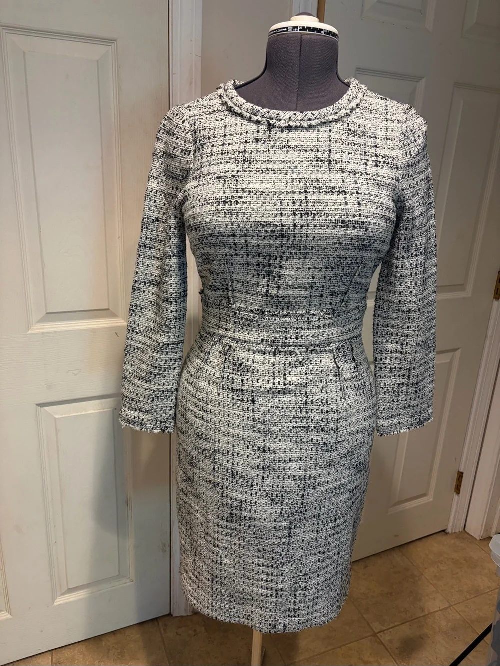 J. Crew Tweed Long-Sleeve Sheath Dress in White and Black 6
